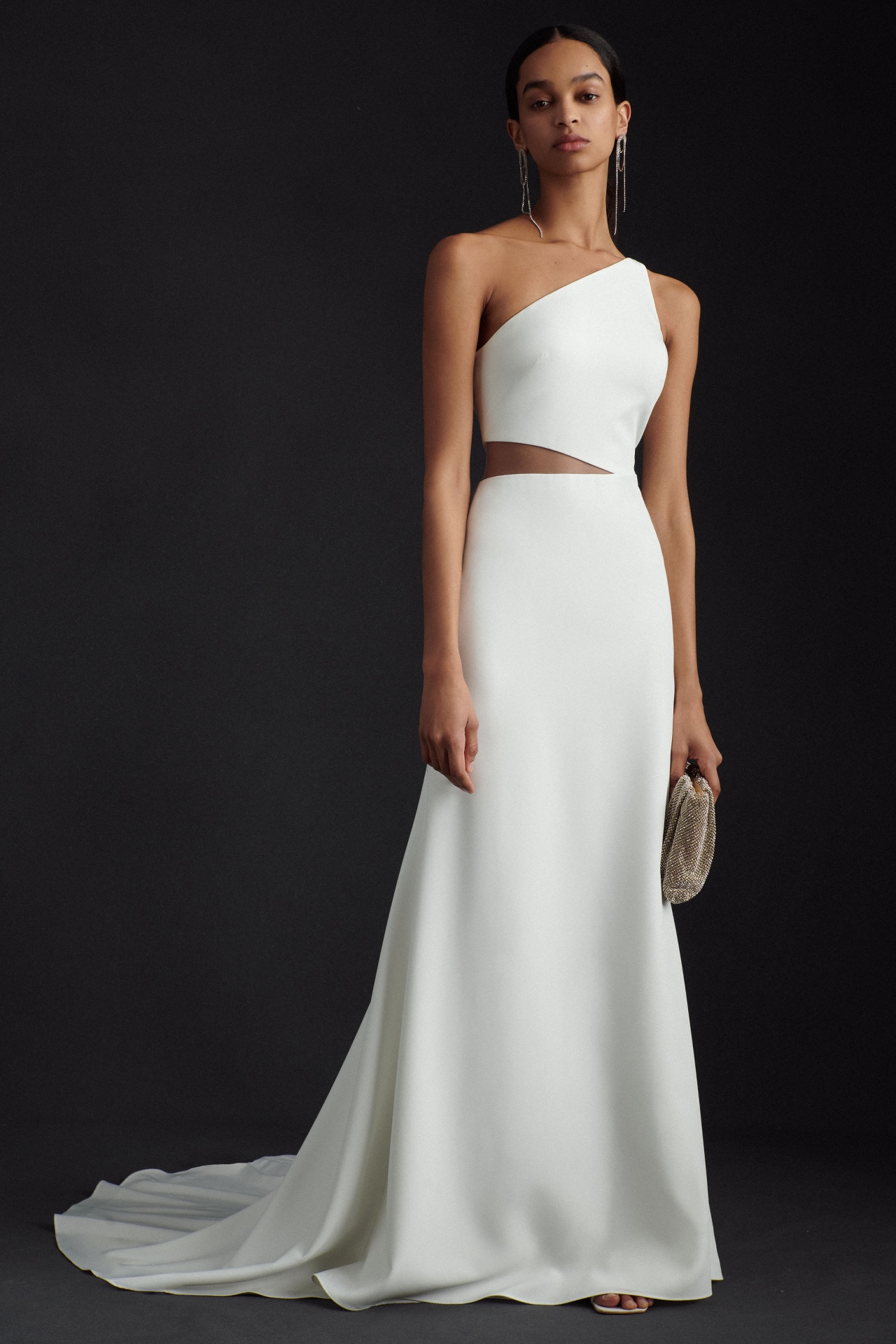 Jenny Yoo Blanca Fit & Flare One-Shoulder Illusion Crepe Wedding Gown