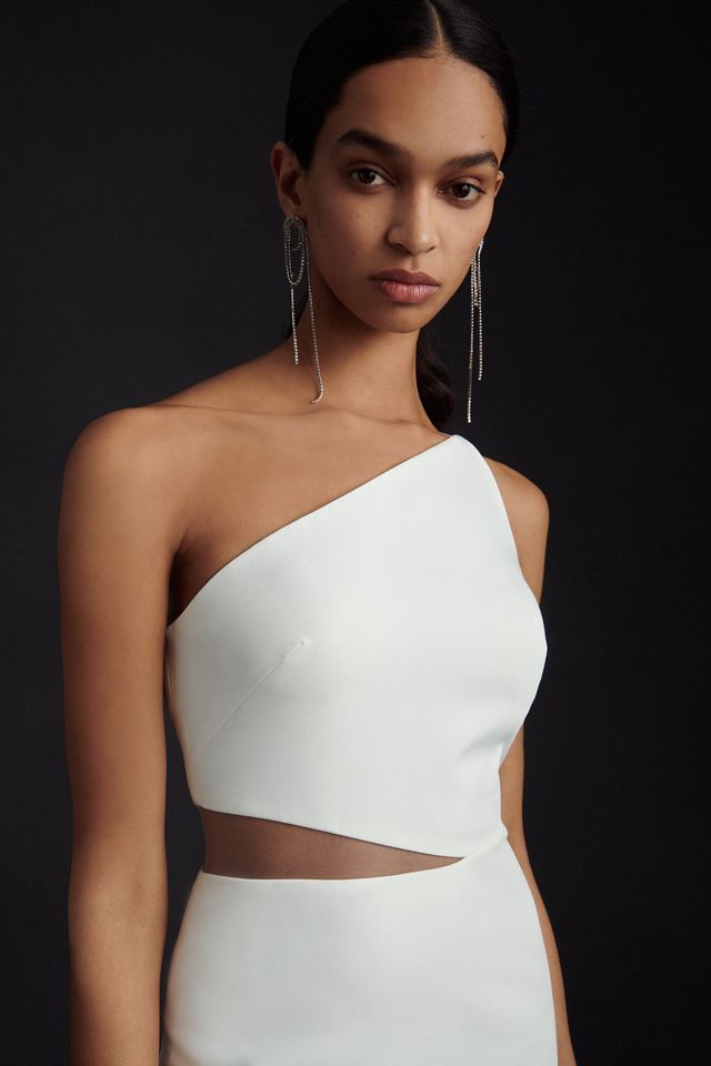 Jenny Yoo Blanca Fit & Flare One-Shoulder Illusion Crepe Wedding