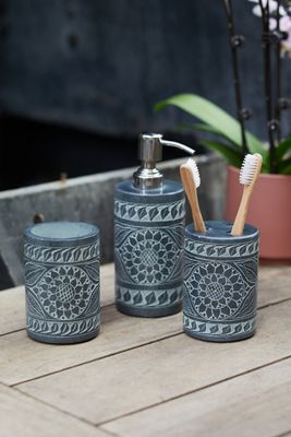 Floral Etched Soapstone Lotion Dispenser