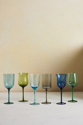 Bitossi Home Set of 6 Glasses Assorted Shapes Nuances Blue Green - Red Wine