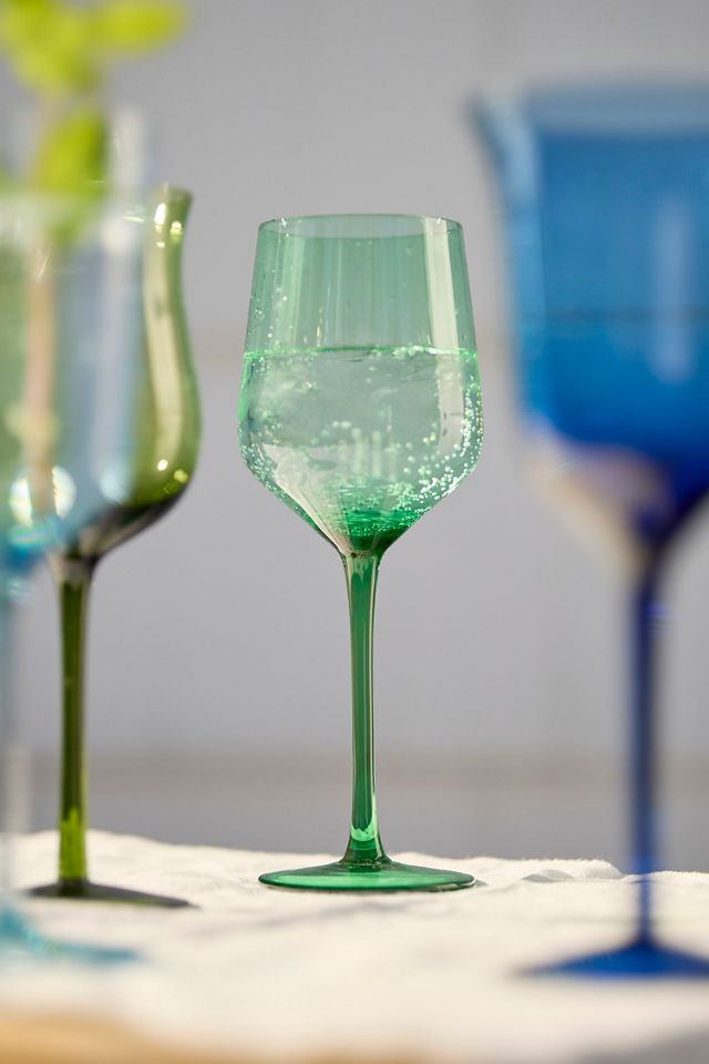 Assorted Glass Goblets, Set of 6 Blue + Green #1
