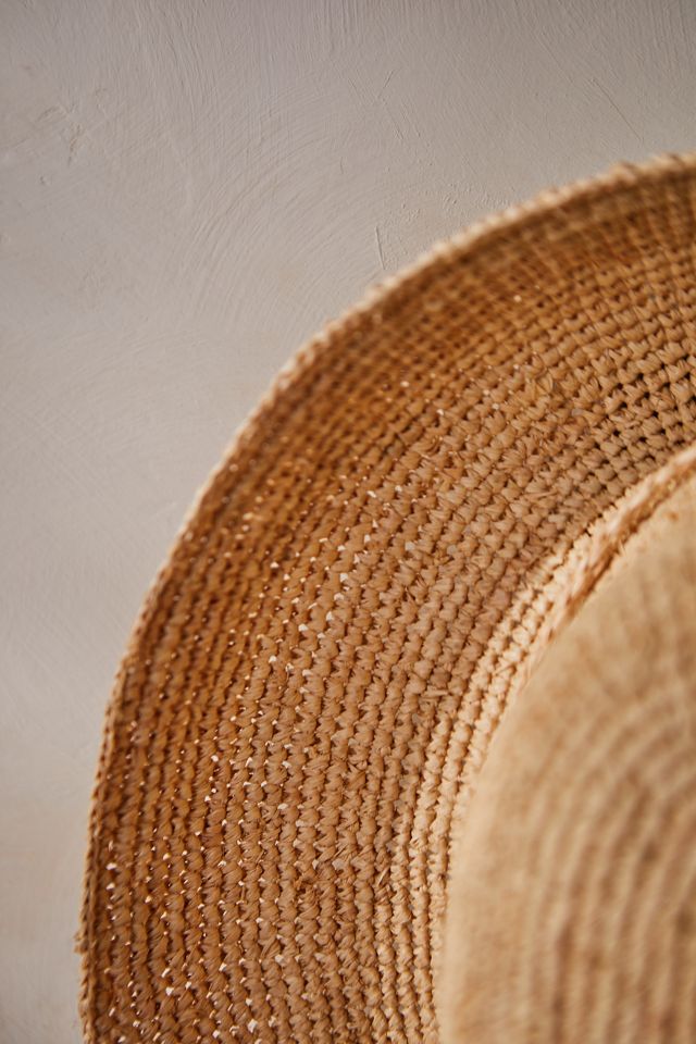 RH New Handmade Natural Grass Hat Flat Top Wide Brim Sun Beach Raffia Straw  Hat With Tassel Decoration