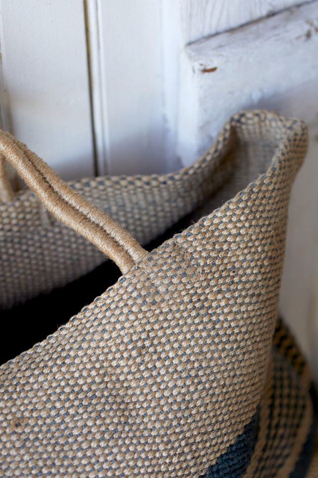 Blue Stripe Jute Market Tote #1