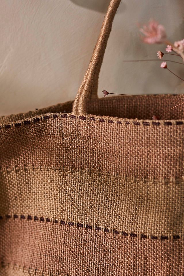 Neutral Stripe Jute Tote #3