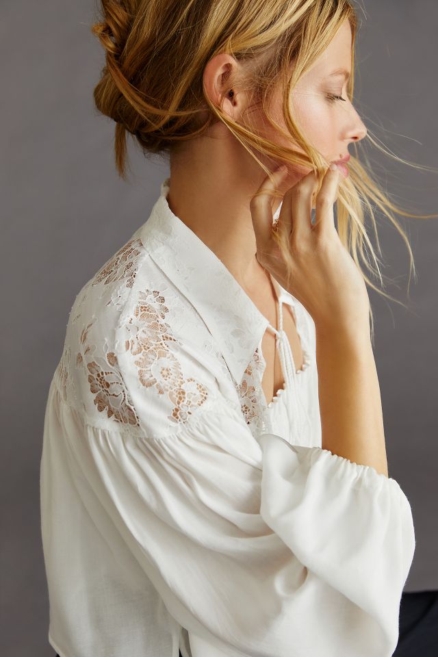 By Anthropologie 3D Ruffled Sheer Lace Shrug