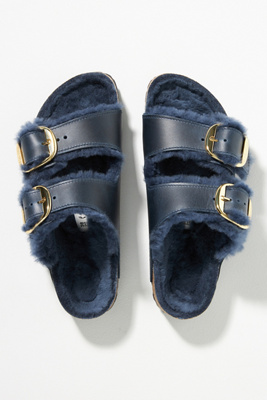 Birkenstock Arizona Big Buckle Shearling Sandals In Blue