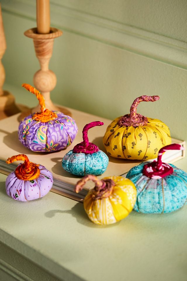 Recycled Sari Pumpkins, Set of 2 #1