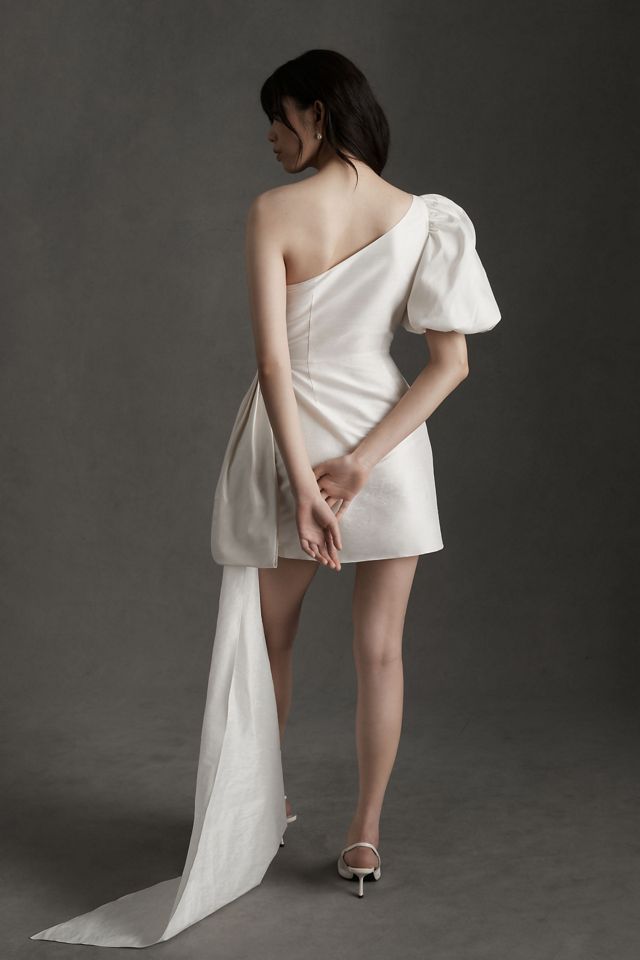 Sachin & Babi Dorien Puffed One-Shoulder Bow Train Wrap Mini Dress #2