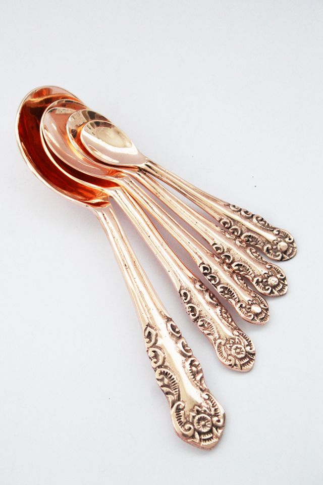 Vintage U.S. STD. Copper Colored Long Handled Measuring Spoon Set