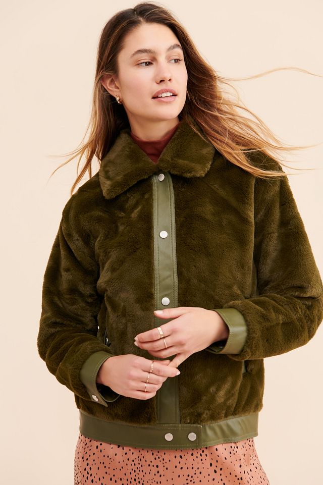 Avec Les Filles Verdant Faux Fur Jacket Anthropologie