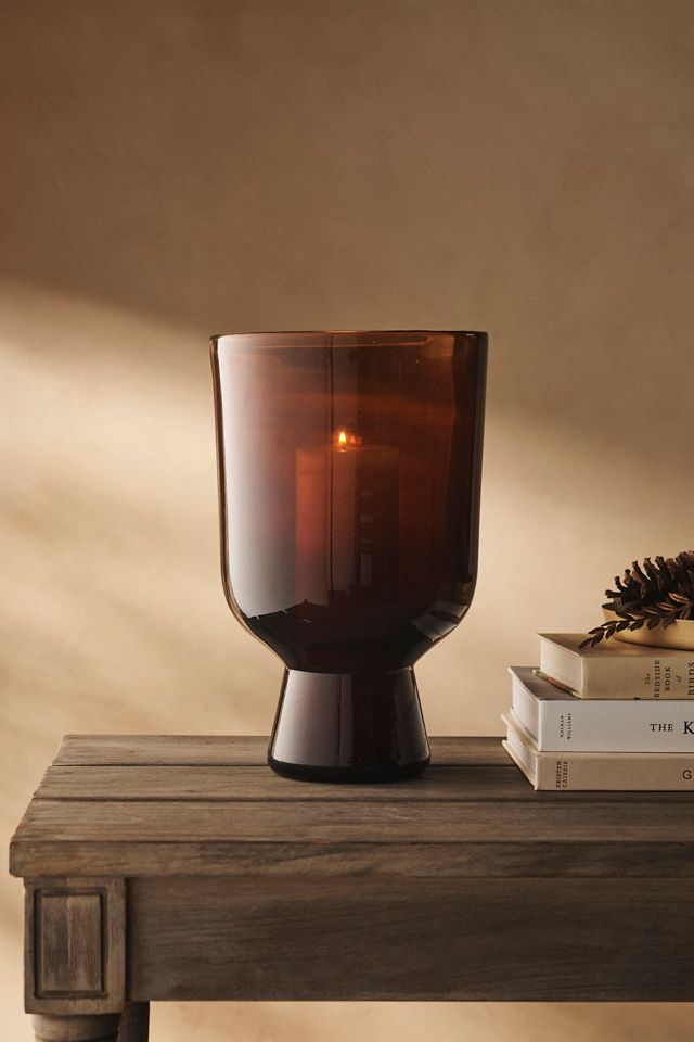 Amber Glass Footed Hurricane #1