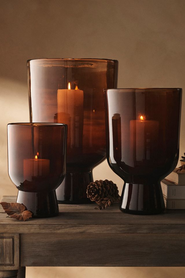 Amber Glass Footed Hurricane #3