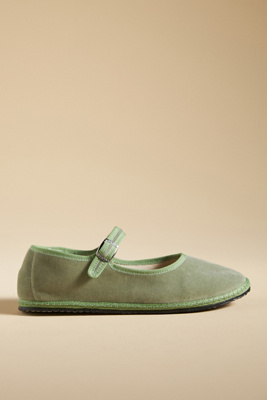 Vibi Venezia Velvet Mary Jane Flats In Green