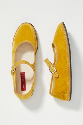 Vibi Venezia Whipstitched Velvet Mary Jane Flats In Yellow