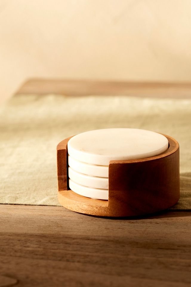Marble Coasters + Wood Holder #1