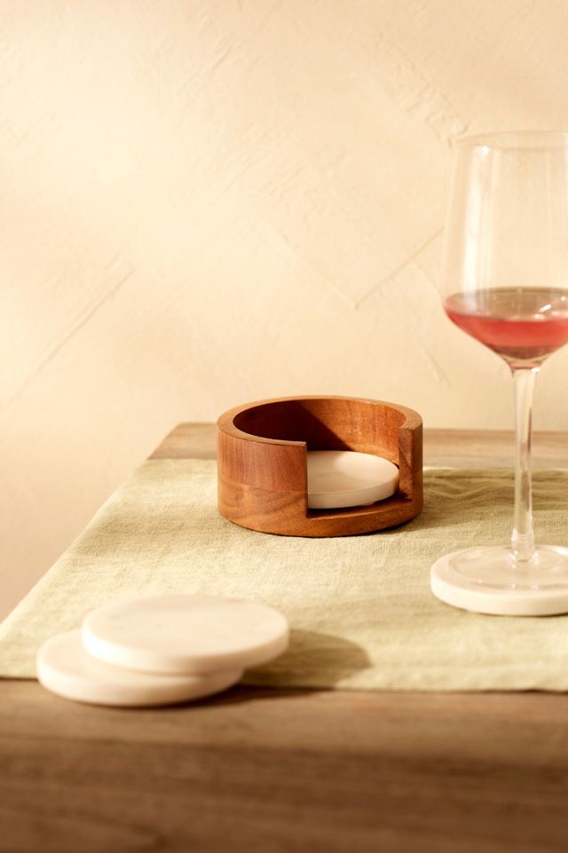 Marble Coasters + Wood Holder #2