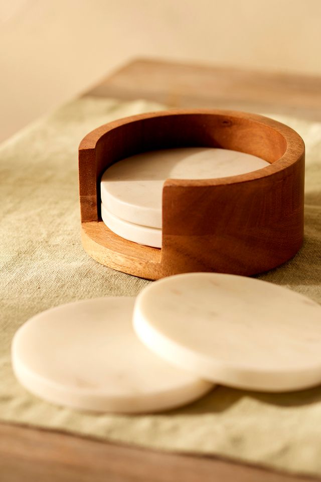 Wood and Marble Coasters, Set of 4 + Reviews