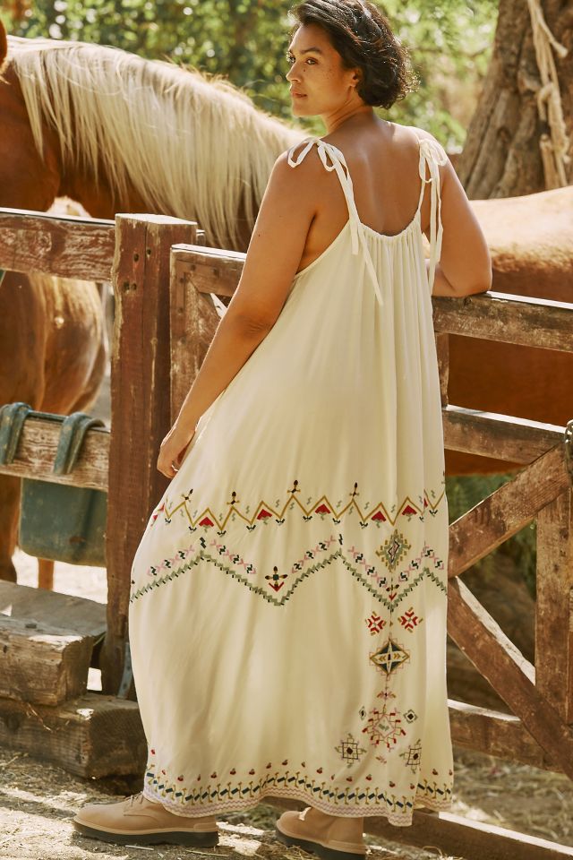 By Anthropologie Embroidered Mesh Maxi Dress