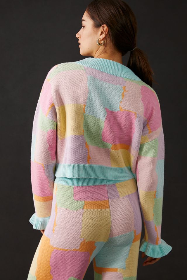 Olivia Rubin Jessie Pastel Scribble Cropped Cardigan Sweater #1