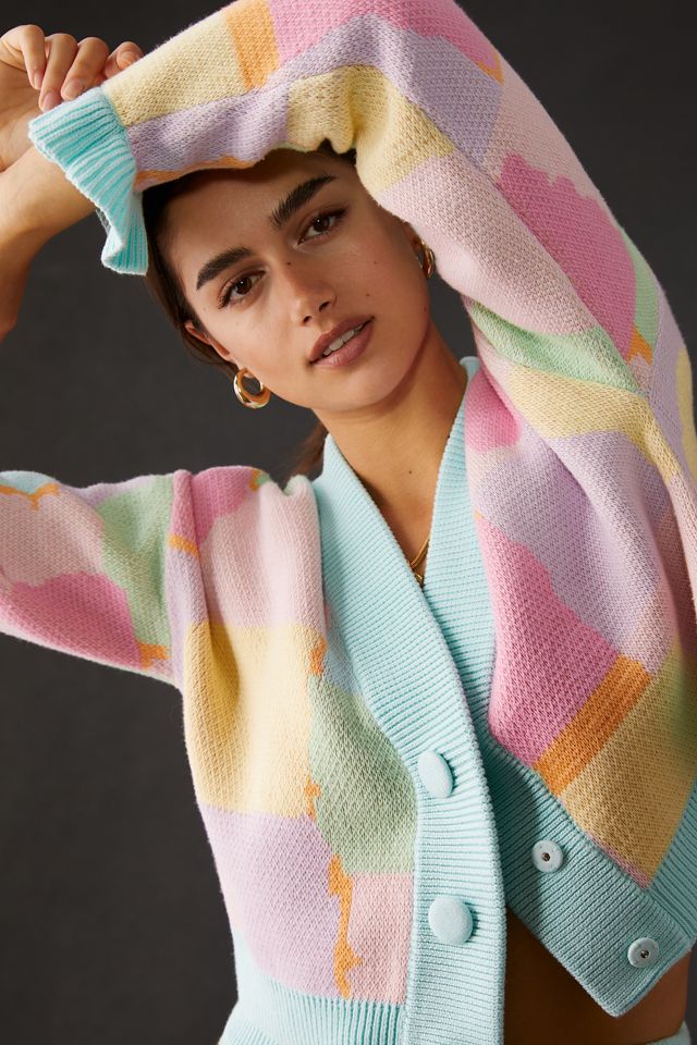 Olivia Rubin Jessie Pastel Scribble Cropped Cardigan Sweater #2