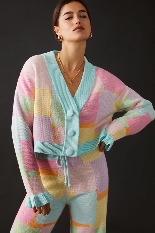 Olivia Rubin Jessie Pastel Scribble Cropped Cardigan Sweater #3