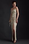 BHLDN Jennings Cowl-Neck Ruched Side-Slit Satin Gown