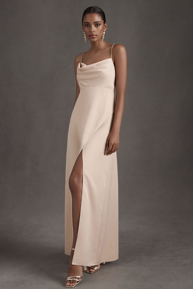 Fitted Satin Wedding Dress with Cowl Neckline and Open Tie Back