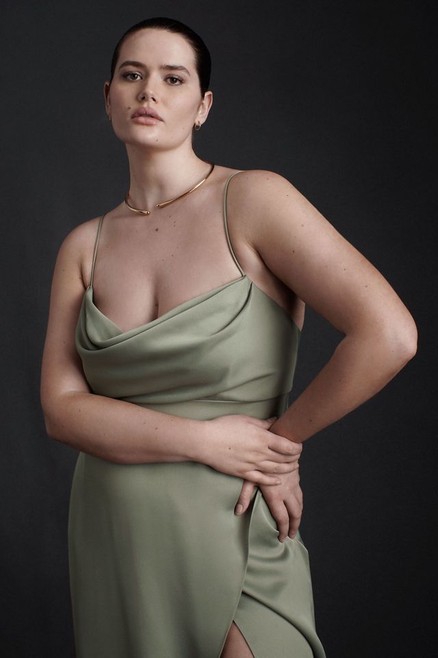 BHLDN Remy Cowl-Neck Faux-Wrap Satin Gown #4