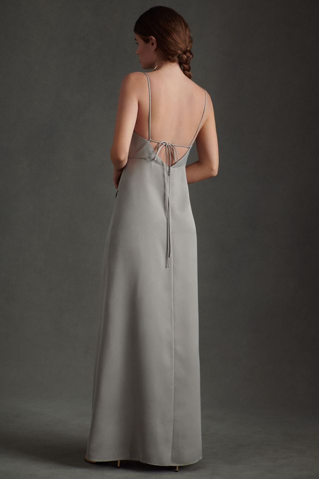 bhldn remy satin charmeuse dress BHLDN + Remy Cowl-Neck Faux-Wrap Satin Gown
