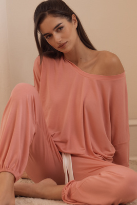 Eberjey Long-sleeve Slouchy Pj Set In Orange