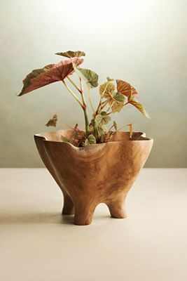 Fluted Mouth Footed Teak Bowl, Small