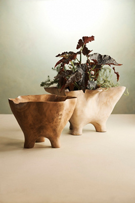 Fluted Mouth Footed Teak Bowl, Small - Thumbnail 2