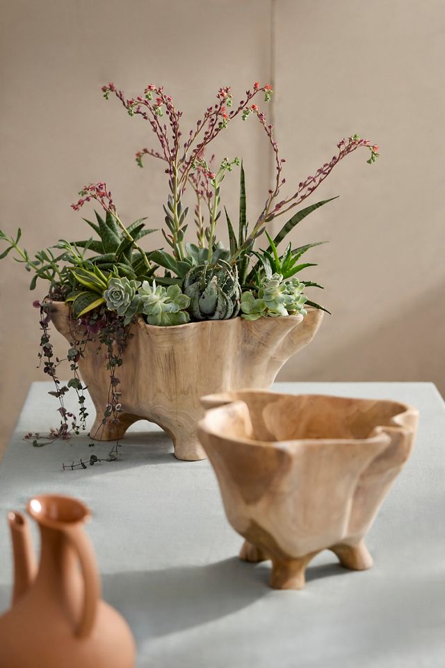 Fluted Mouth Footed Teak Bowl, Small #3