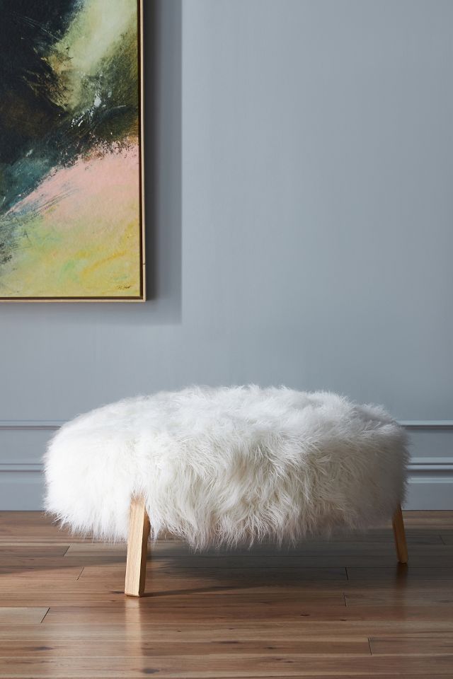 White best sale fur footstool