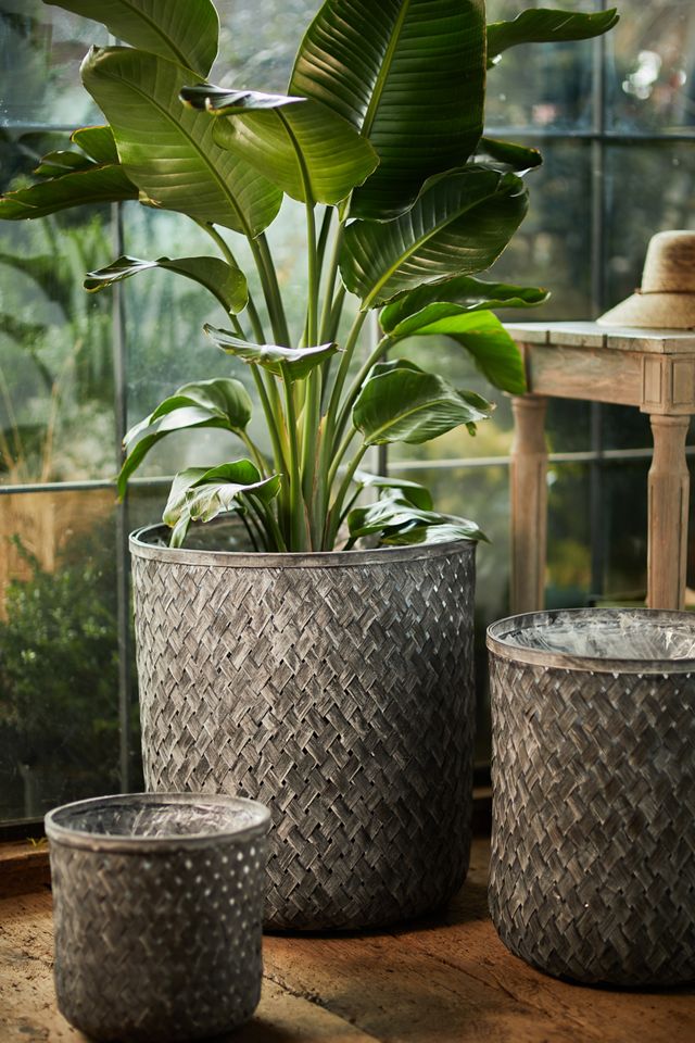 Herringbone Woven Bamboo Basket Planter, 15" #2