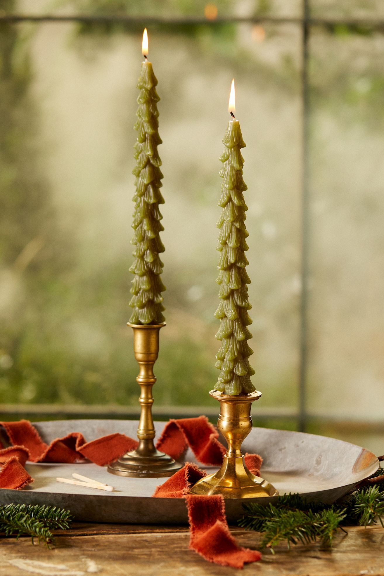 Tree Unscented Taper Candles, Set of 2 - Moss, Standard