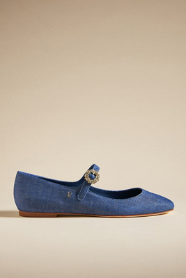 Larroude Round-toe Denim Ballerinas In Blue