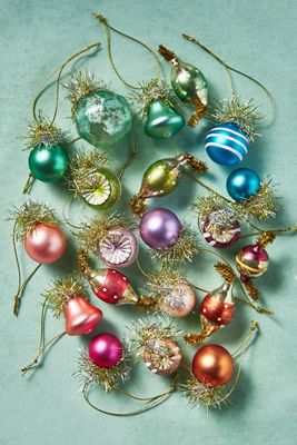 Vintage Glass Ornaments, Set of 20