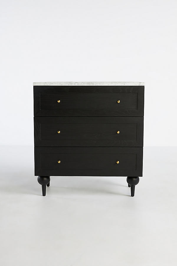 Fern Marble-Top Ash Wood Three-Drawer Dresser
