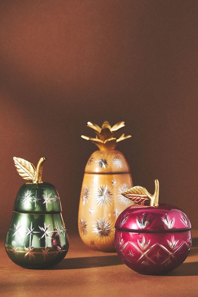 Etched Glass Fruity Pomme d'Ambre Apple Candle #2