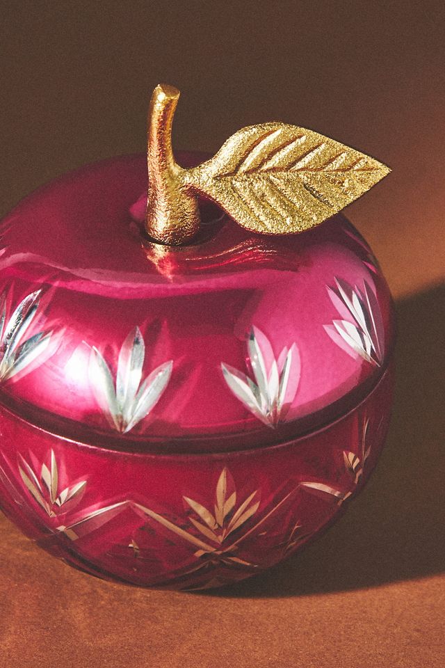 Etched Glass Fruity Pomme d'Ambre Apple Candle #1