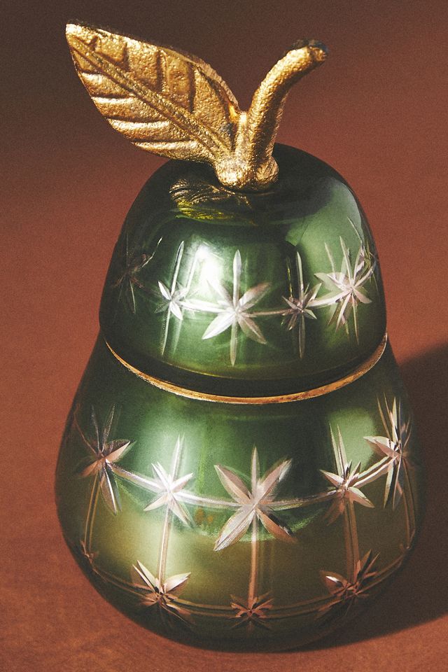 Etched Glass Fruity Poire Rouge Pear Candle #2