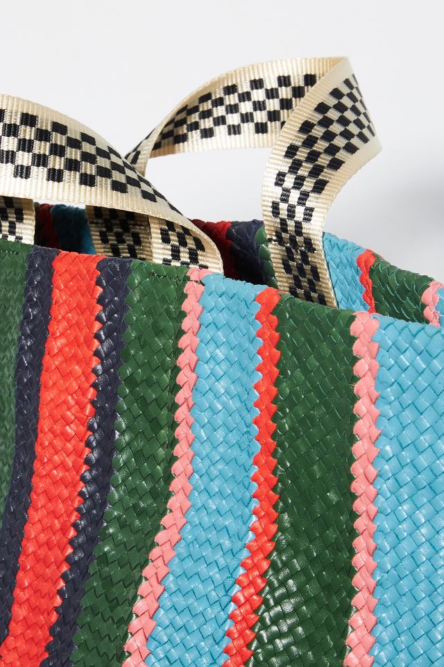 Clare V: Bateau Tote: Black w/Pacific, Cherry Red & Parrot Green Plaid  Woven Checker — ALCHEMY MARIN