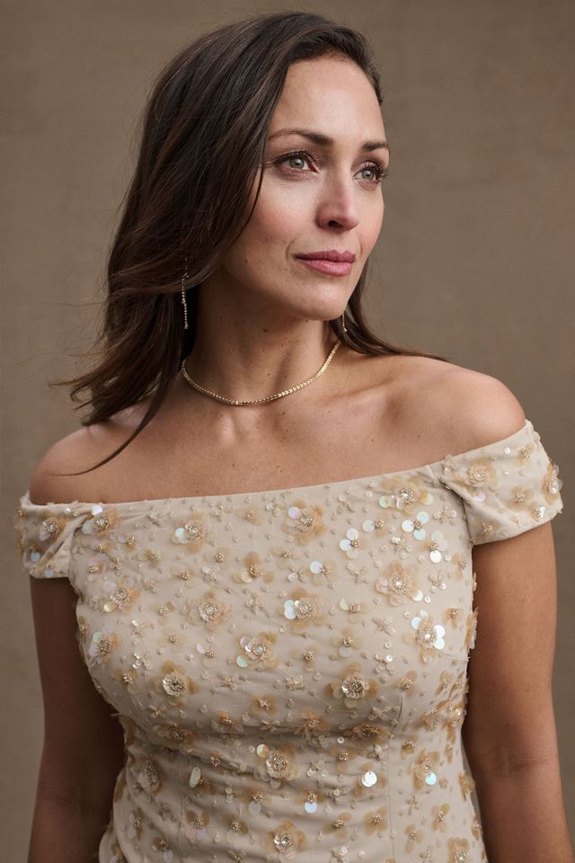 BHLDN Rosie Off-Shoulder Beaded Back-Slit Column Gown #1