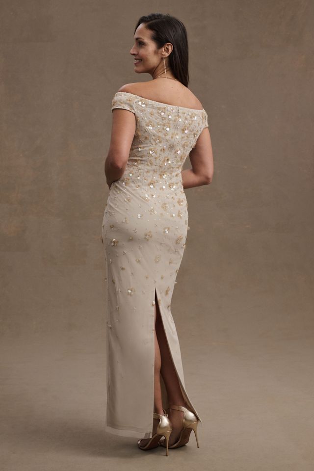BHLDN Rosie Off-Shoulder Beaded Back-Slit Column Gown #2