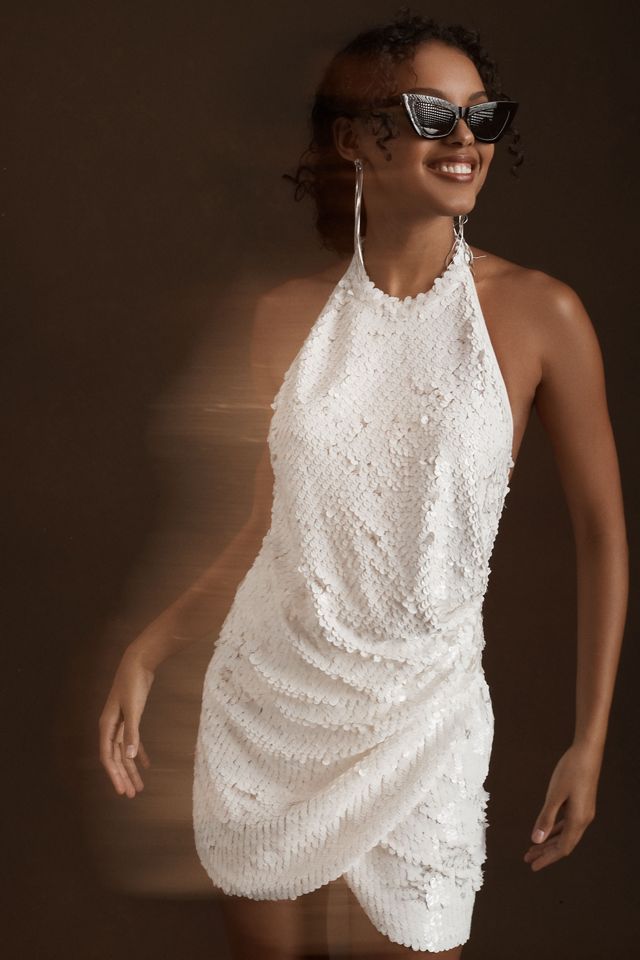 Ronny Kobo Jo Halter Sequin Ruched Open-Back Mini Dress | Anthropologie