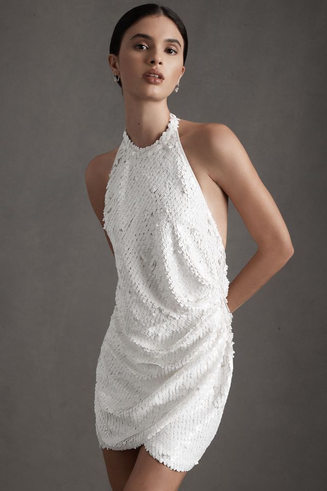 Ronny Kobo Jo Halter Sequin Ruched Open-Back Mini Dress