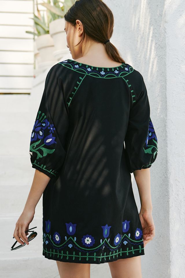 green emerald velvet dress Trellis Floral Embroidery Emory Dress