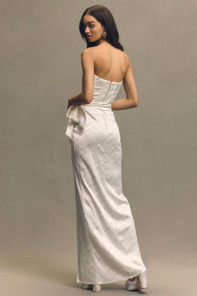 V. Chapman June Corset Jacquard Front-Slit Gown #1