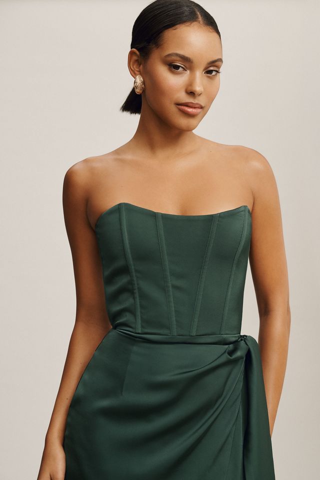 V. Chapman June Corset Jacquard Front-Slit Gown #1